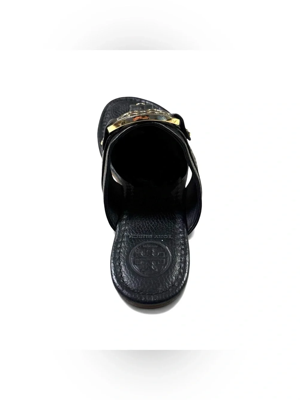 Tory Burch Amanda Black Sandals Logo Leather Designer Shoes